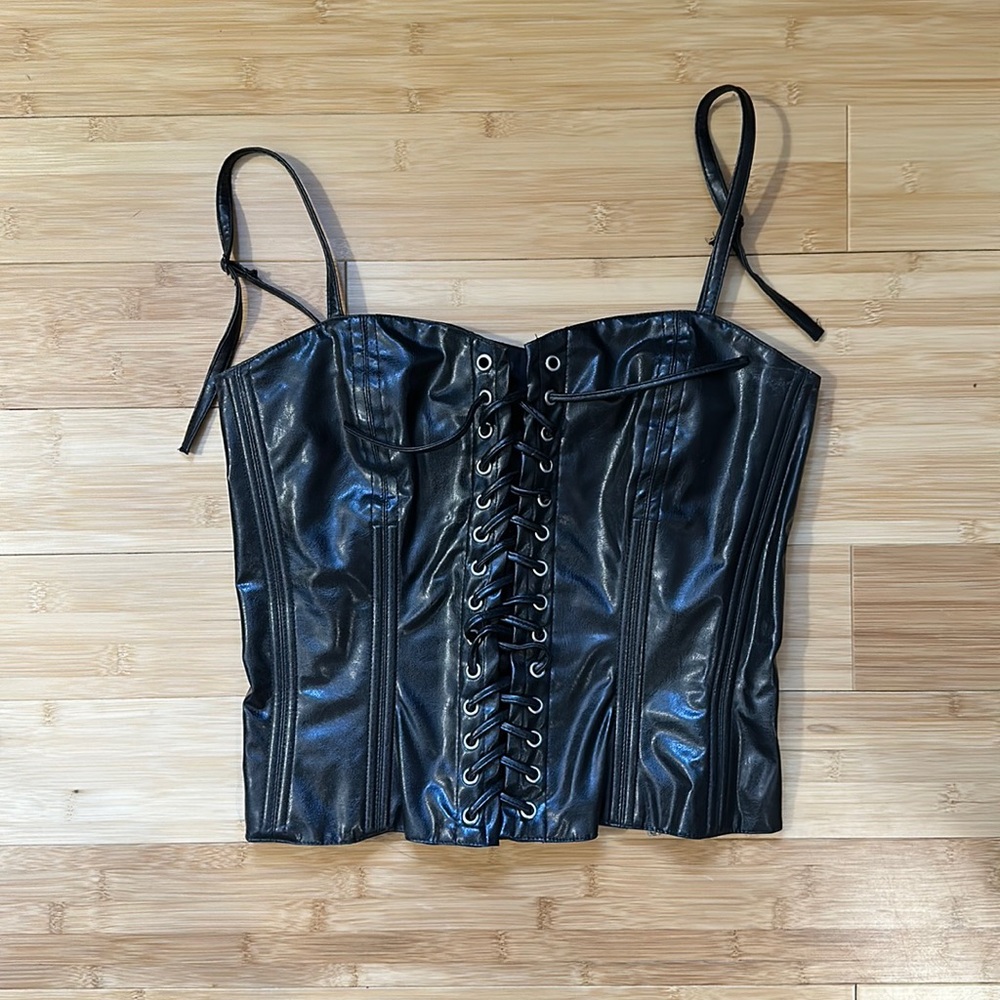 Tripp NYC Vintage Pleather Zipper Corset Size M